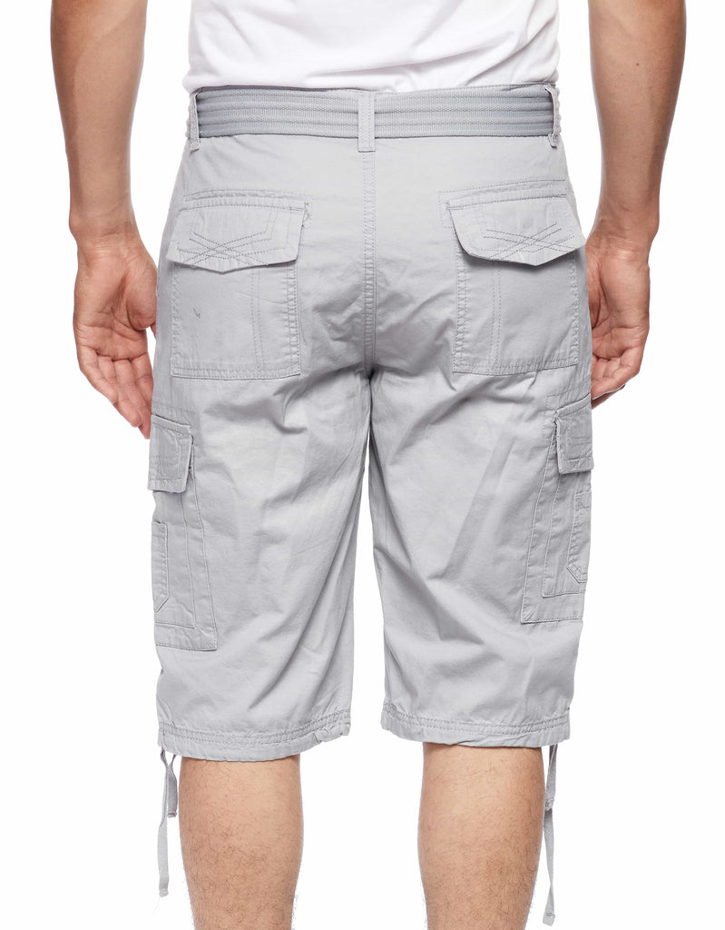 Mens Delano messenger cargo shorts in Light Gray back pockets 