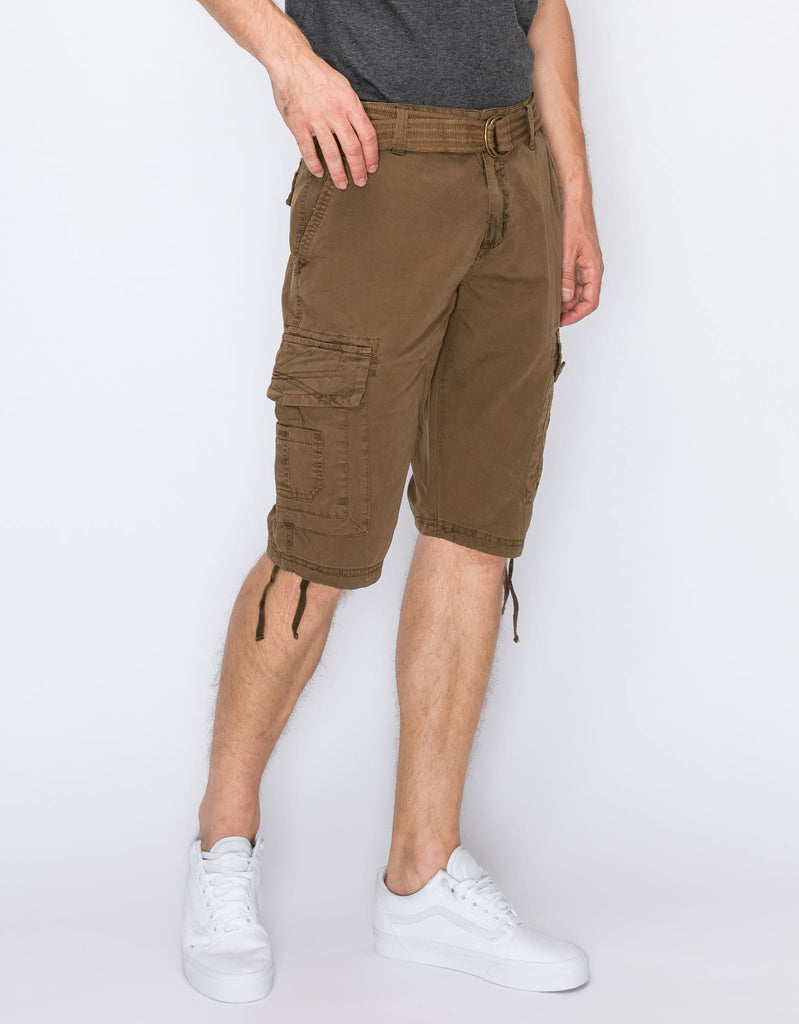 Mens Delano messenger cargo shorts in Light Brown side cargo pocket