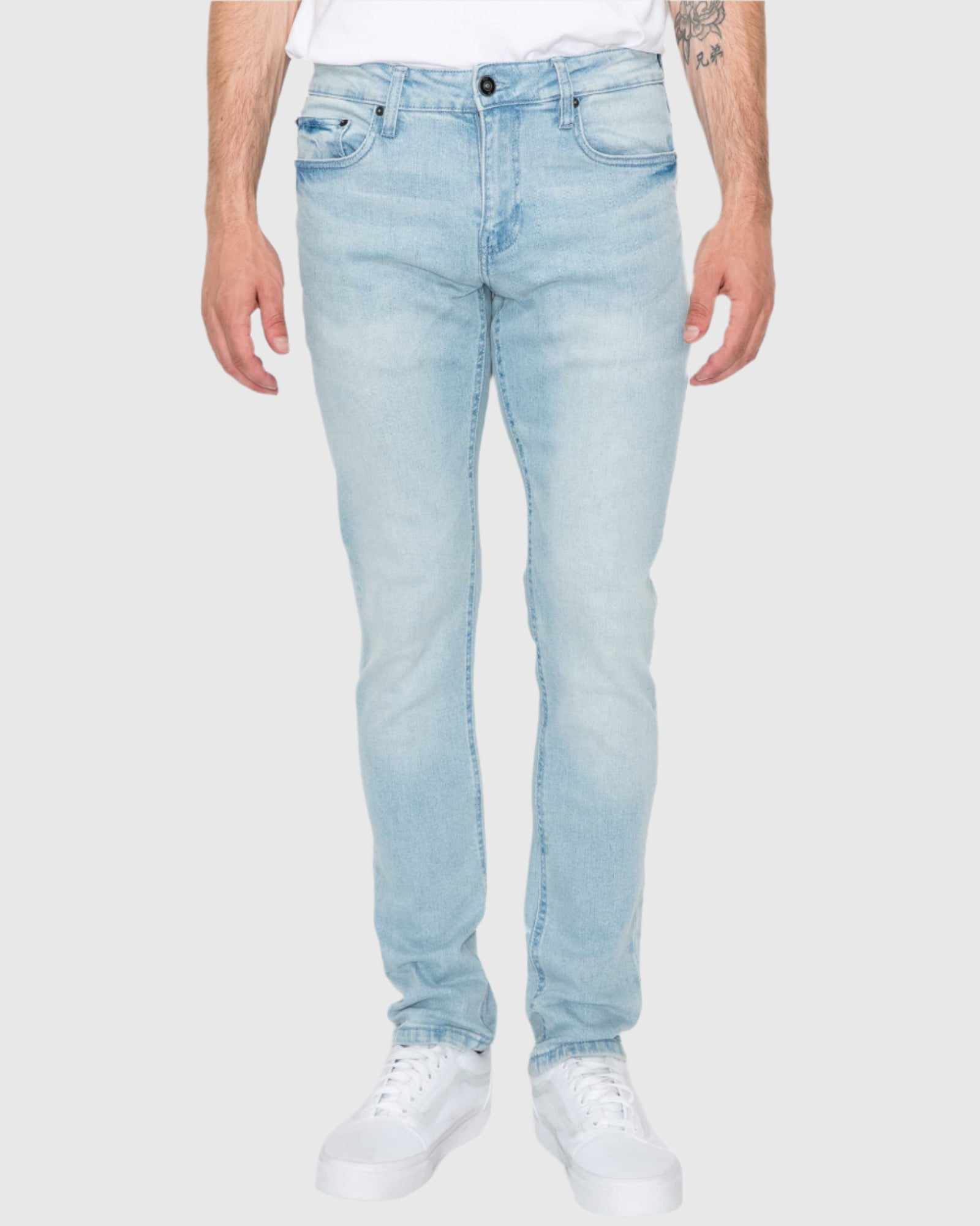 Mens zip up button closure twiggy five pockets skinny fit jeans in Mineral