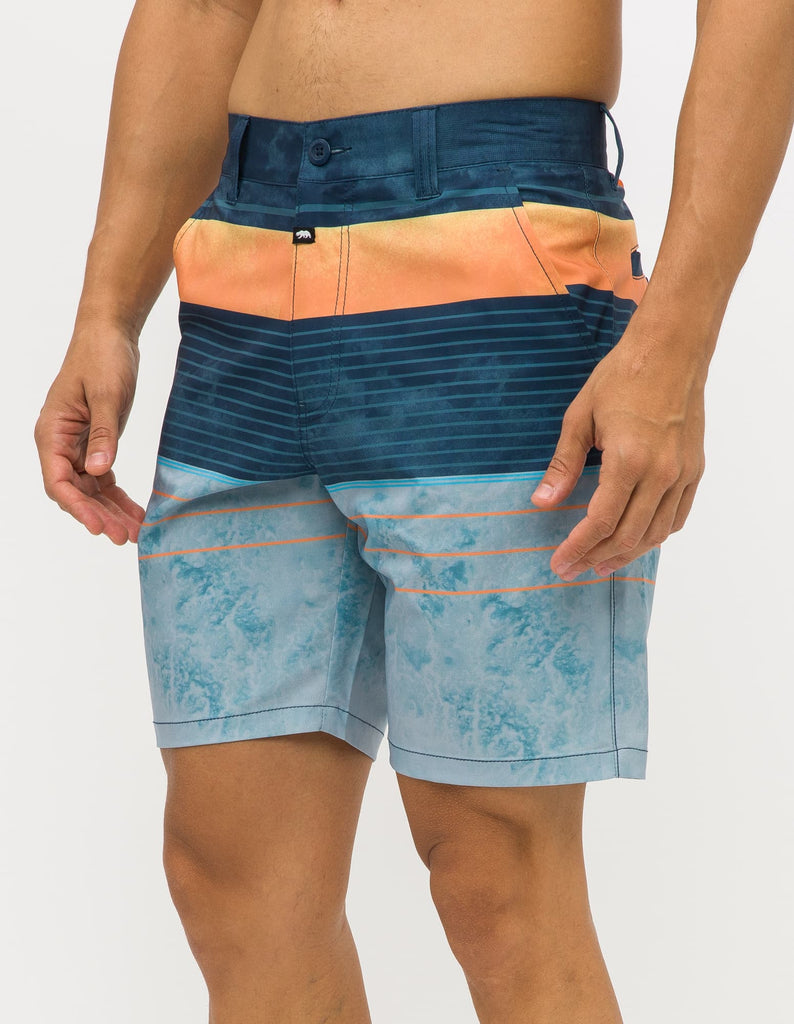 Mens orange sunshine stripes hybrid shorts in Ocean Tide