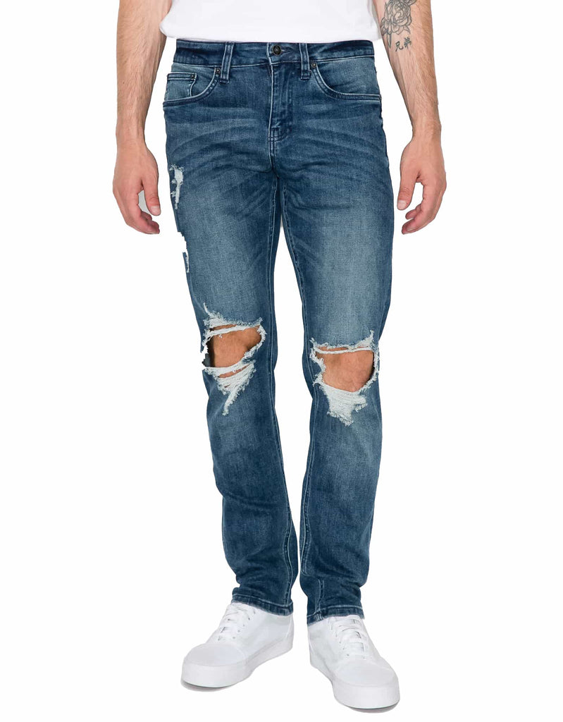 Mens claw five pockets ripped skinny fit jeans in Dutch Wash
