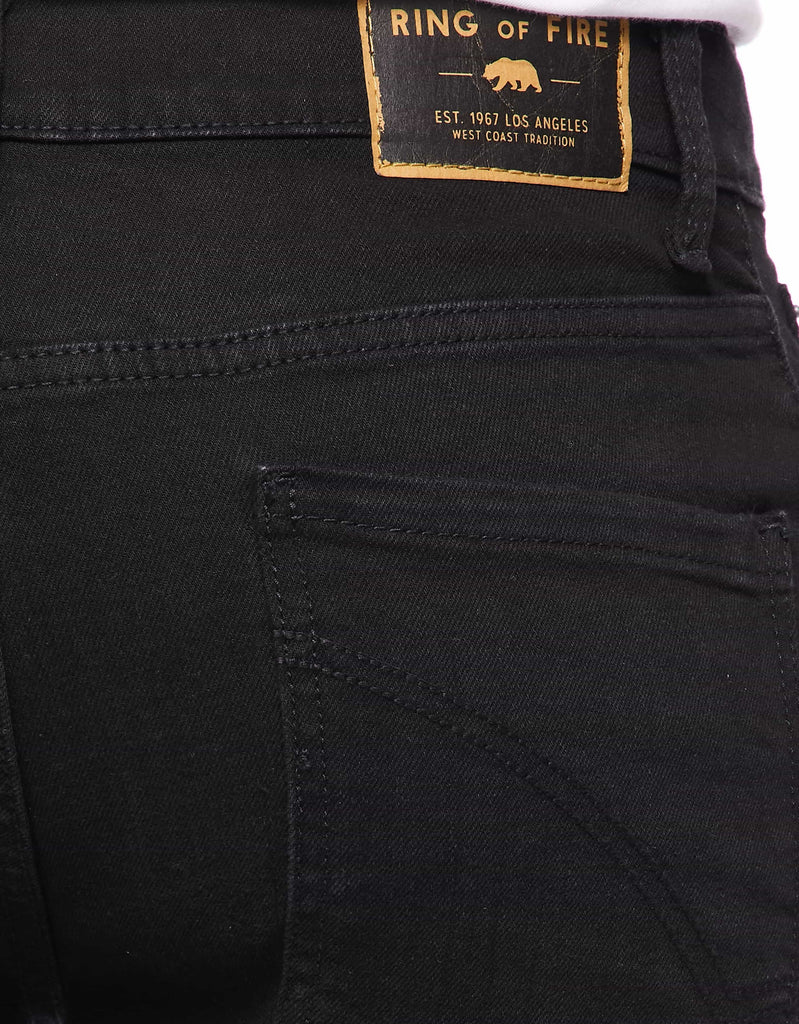Close-up detail of the Black Paradise color of the Men’s Raw Edge Ripper Denim Shorts, emphasizing the texture and quality of the fabric