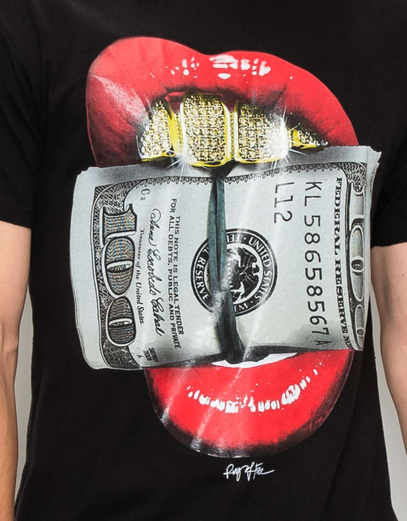 Mens lip and cash graphic tee in Black