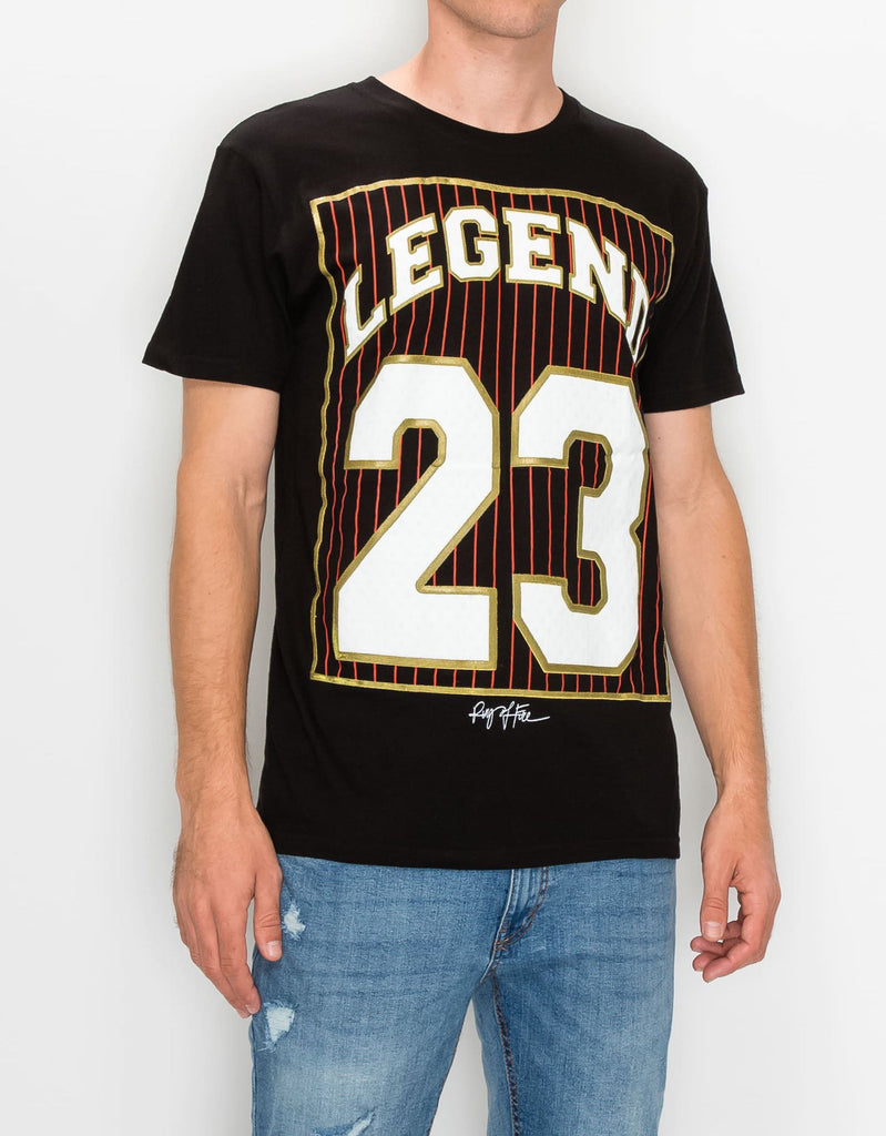 Mens crew neck pinstripe legend 23 graphic tee in Black