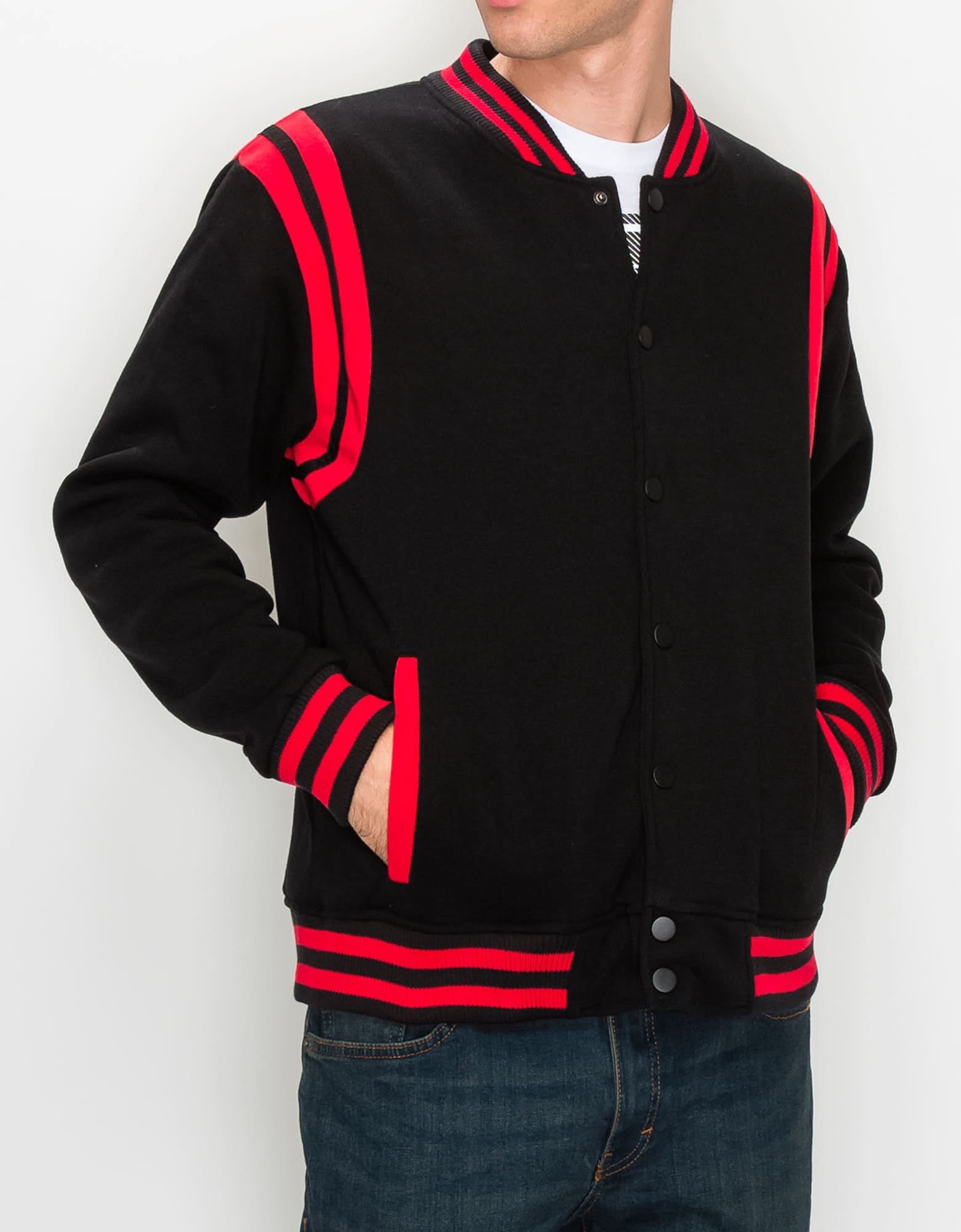 Mens lightweight grand varsity jacket in Black Red