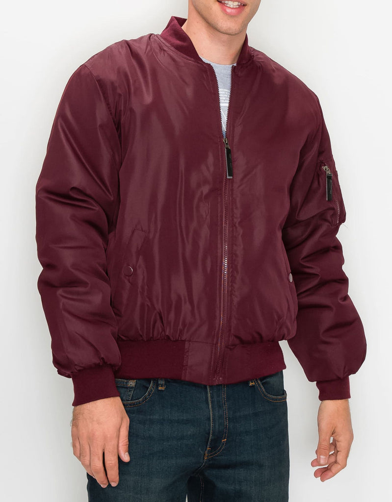 Mens fill poly worker bomber jacket in Oxblood zip up 