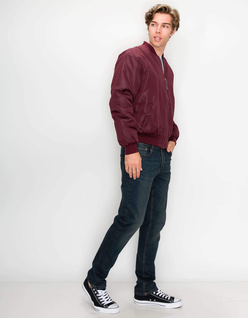 Mens fill poly worker bomber jacket in Oxblood